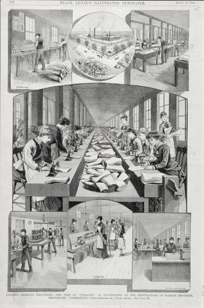 Vrouwen die korsetten maken, 1884 door American School